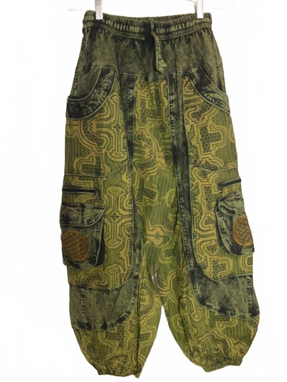NEW RISING INTERNATIONAL women's printed cotton hippie pant in greens